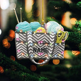 Podagree Personalized Knitting Yarns Ornament Christmas, Wool Bakset Knitting Accessories with String Lights Christmas Tree Ornament, Knitting Customized Christmas Ornament (KT11)